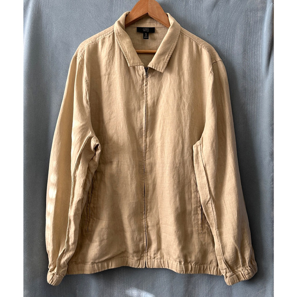club room men’s linen zip front bomber jacket xl beige casual lightweight summer - Picture 1 of 11